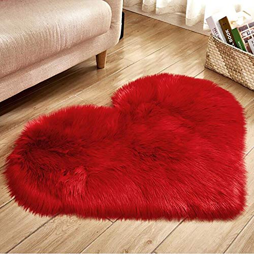 YLXD Faux Lammfell Schaffell Herz Teppich,Lammfell Imitat Kunstfell,Flauschig Weiche Nachahmung Wolle Teppich Longhair Fell Optik Gemütliches Schaffell Bettvorleger Sofa Matte