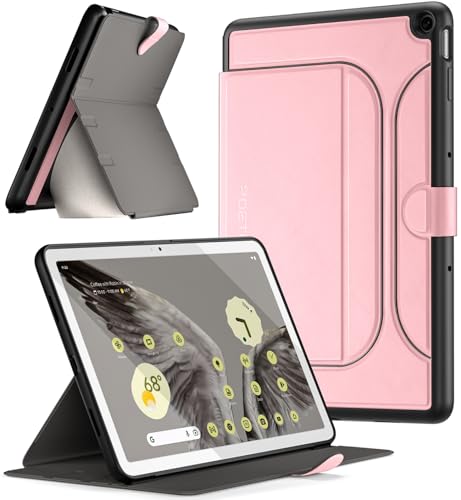 POETIC Explorer Magnetische Folio-Schutzhülle mit Ständer, entworfen für Google Pixel Tablet (2023), magnetische Fidget-Halterung für Google Pixel Tablet, Hellrosa