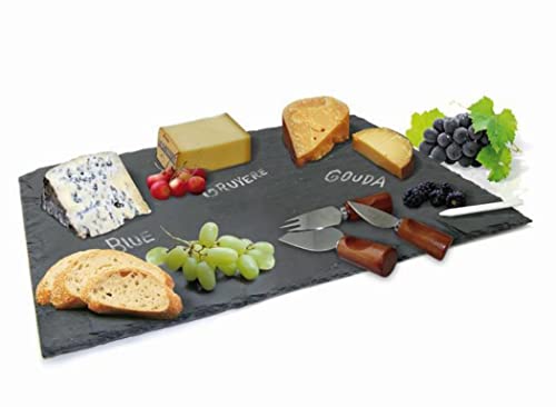 Vin Bouquet FIH 014 - 30 cm Schiefertafel für Käse mit Zubehör, schwarz und grau