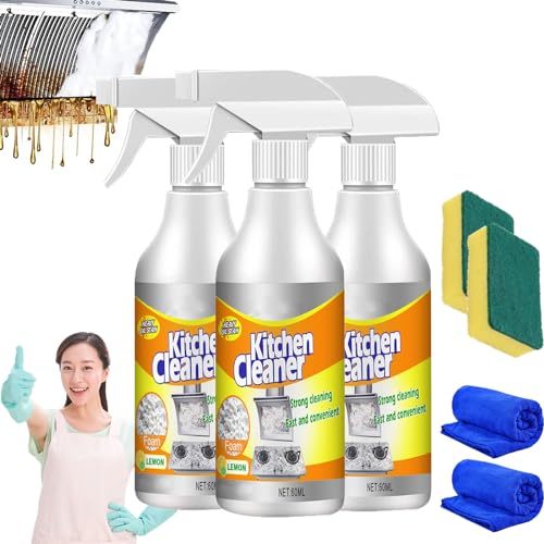 Clean Sweep Kitchen Cleaner, All-Purpose Kitchen Pots and Pan Cleaner, Kitchen Cleaner Spray, Powerful Kitchen All-Purpose Cleaner, for Range Hood, Oven, Pots, Grill, Sink (3pcs)