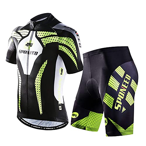 sponeed Herren Fahrradshirt und Shorts Outfit Bikerhose Polsterung Radbekleidung Asien XXL/US XL Grün