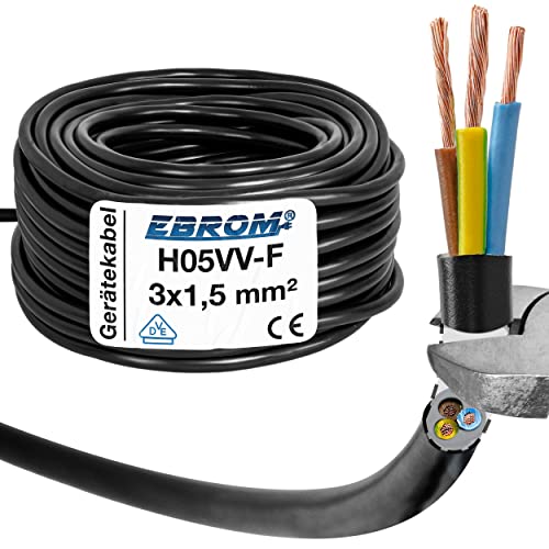 Schlauchleitung H05VV-F 3G1,5 mm² - 3x1,5 mm² (mm2) - schwarz - Kunststoffleitung - verschiedene Längen wählbar: 5/10 / 25/50 oder 100 Meter