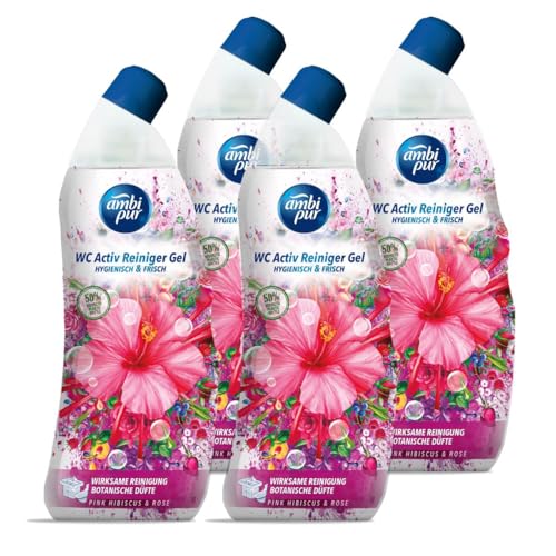 Ambi Pur WC Aktiv Reiniger Gel Pink Hibiskus & Rose 750ml (4er Pack)