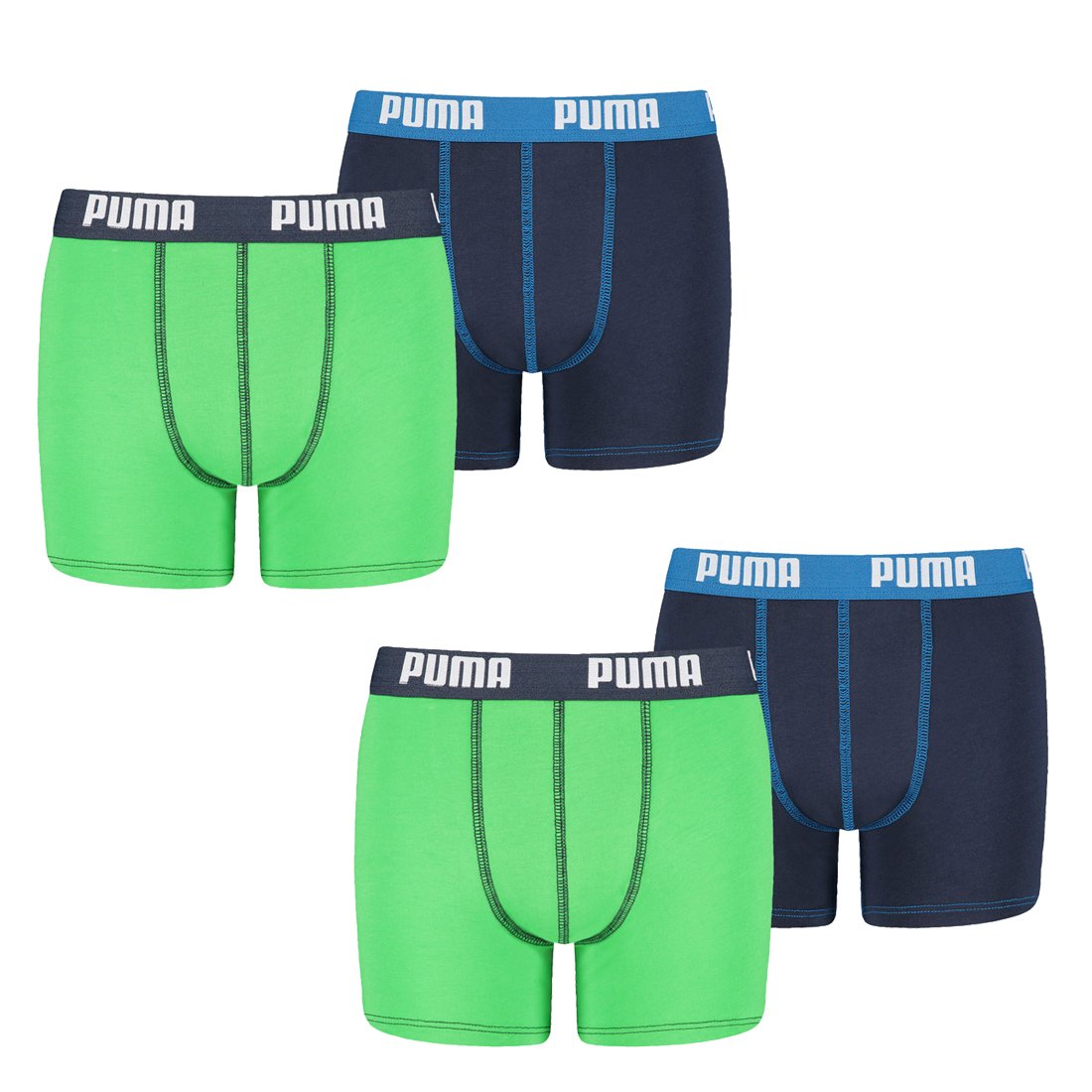 Puma Junior Boys Boxershort Basic Boys Boxer 4er Pack, Grösse:140, Farbe:Green/Blue (686)