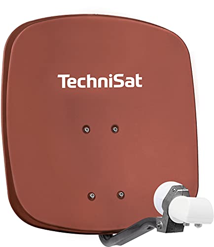 TechniSat DIGIDISH 45 - Satelliten-Schüssel für 2 Teilnehmer (45 cm kleine Sat Anlage - inkl. Wandhalterung, An-Rohr-Fitting zur Montage am Mast (30-63 mm) und Universal Twin-LNB) rot