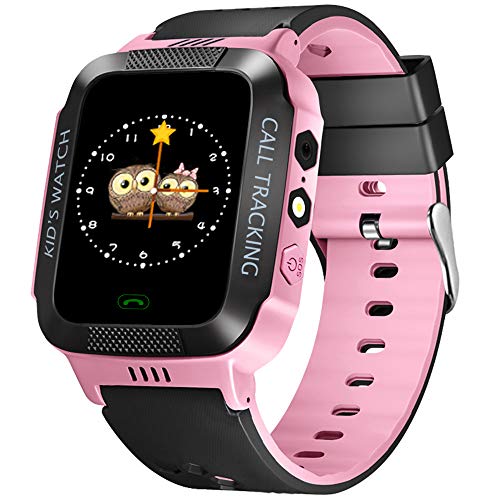Phone Smart Watch for Kids,1.44" HD Full Touch Screen Larger Battery SOS Tracker, Clock Photo Answer Call Chat Can Be Used Independently with Strap (Schwarz Rosa)