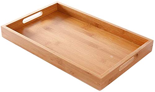 PURATEN Serviertablett aus Holz mit 2 Griffen – Holzgeschirr Tablett für Tee, rechteckig, für Zuhause, Wasser, Küche, groß, 35 x 22 x 4 cm