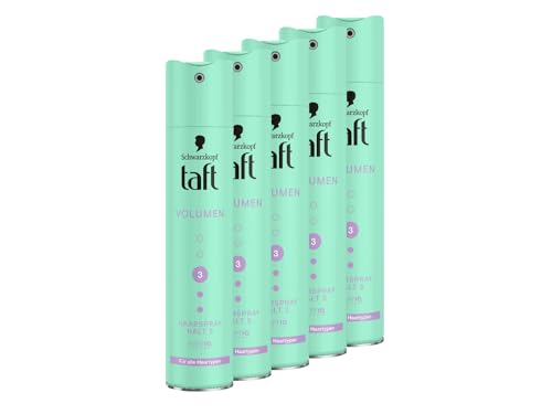 Schwarzkopf Taft Haarspray Volumen (5x 250 ml), Haltegrad 3 Haarstyling, Haarspray für alle Haartypen, Volumen-Haarspray, vegane Formel*