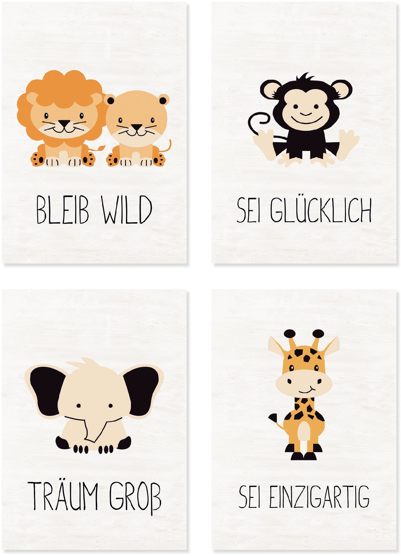 Lüttenhütt Poster "Tiere", Tiere, (Set, 4 St., 4 Teile), 4er Set in zwei Größen