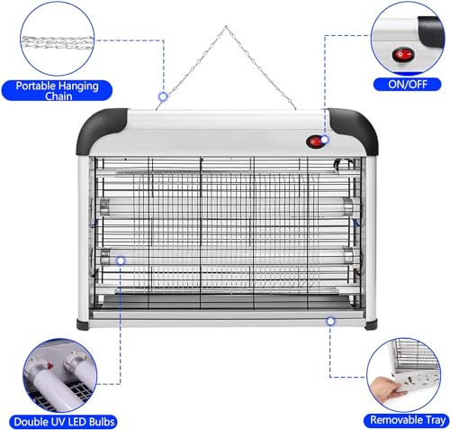 Elektrischer Insektenvernichter, Elektrisch Innenmosquito Zapper 20W mit Hoch effektiv gegen Lebensmittelmotten, Gartenmotten, Stechmücken, Fliegen u. Fliegende Insekten