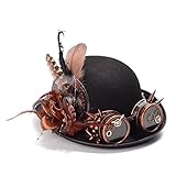 HHF Caps & Hüte für Wemen 1pc Vintage Steampunk Hut Federn Getriebe Brille Gothic Hut viktorianischen Cosplay (Farbe : Schwarz, Größe : 56-58CM)
