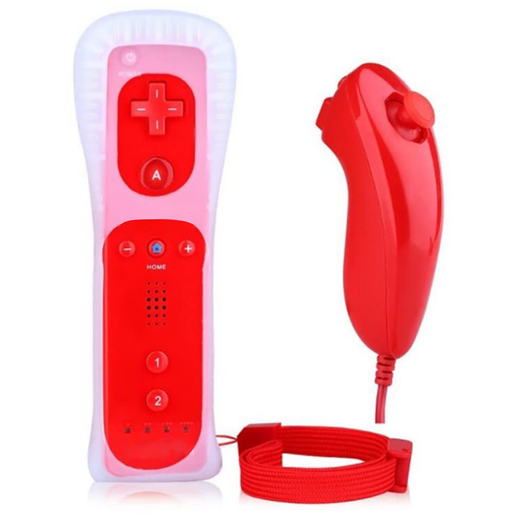 OSTENT 2 in 1 Remote Controller Built in Motion Plus + Nunchuk für Nintendo Wii Game - Rot