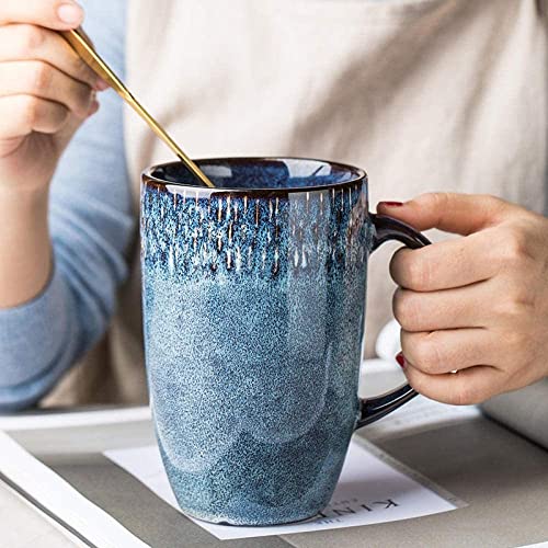 ZHIRCEKE 600 ml europäische Retro -Keramik hohe Tasse Blaue Kaffeetasse mit Handgrip mit großer Kapazität Haushaltsbüro Trinken Tassen und Tassen Geschenke.,A