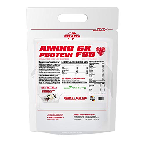 BWG Amino 6K Protein Shake, 6 hochwertige Eiweißquellen mit BCAA`S und Glutamin für Muskelaufbauphase, Sport, Fitness, Vanille, 1er Pack (1 x 2,5 kg)