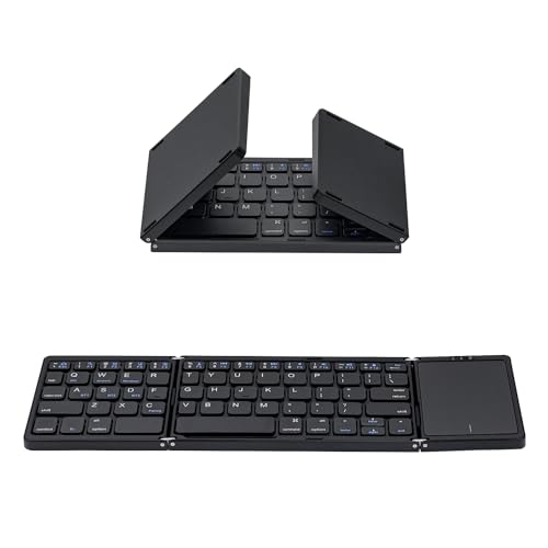 Mcbazel Kabellose Tastatur, faltbar, mit Touchpad für Tablet/Handy/PC, tragbare kabellose Tastatur, wiederaufladbar, unterstützt mehrere Geräte/iOS/Android/MacOS/Windows – Schwarz