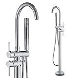 Rozin Modern Freistehende Badewanne Wasserhahn Bodenmontage 360 Grad Schwenkauslauf mit 59 inch Schlauch Handbrause Sprayer Chrom Finish