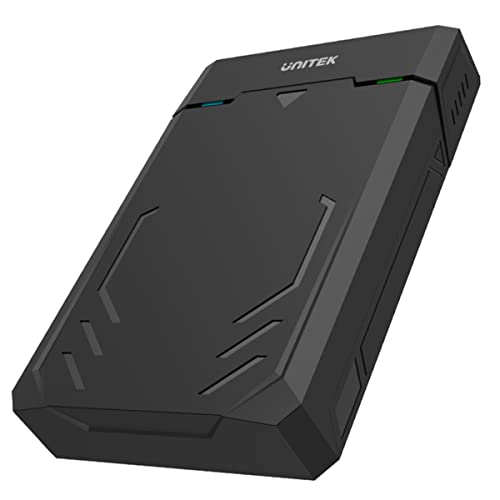 UNITEK Festplattengehäuse für 2,5 und 3,5 Zoll HDD/SSD SATA I/II/III Festplatten, Externe Festplatteschutz, mit eingebautes 3.0 Kabel, werkzeuglose Montage, schwarz