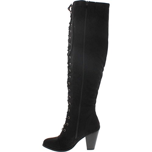 Forever Women's Chunky Heel Lace up Over-The-Knee High Riding Boots