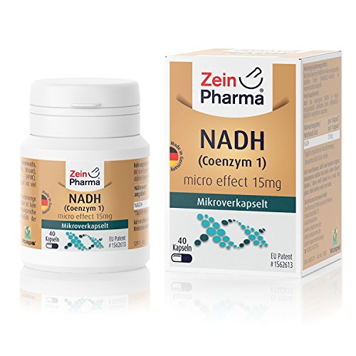 ZeinPharma Coenzym 1 NADH 15 mg 40 Kapseln (5 Wochen Vorrat) Stabilisiertes & patentiertes NADH von PANMOL Hergestellt in Deutschland, 7 g
