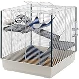 Ferplast Frettchenkäfig Rattenkäfig auf Mehreren Ebenen mit Zubehör, Nagerkäfig verstärkte Kanten, schwarz lackiertes Metall und Kunststoff, 78 x 75 x h 86,5 cm grau