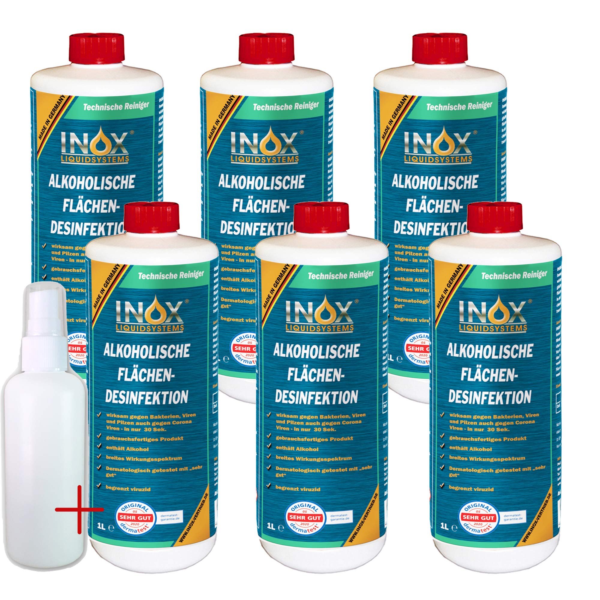 INOX® alkoholisches Flächendesinfektionsmittel 6 x 1L - Hochwirksame Flächendesinfektion mit Alkohol - Ideales Desinfektionsmittel für alle glatten Oberflächen