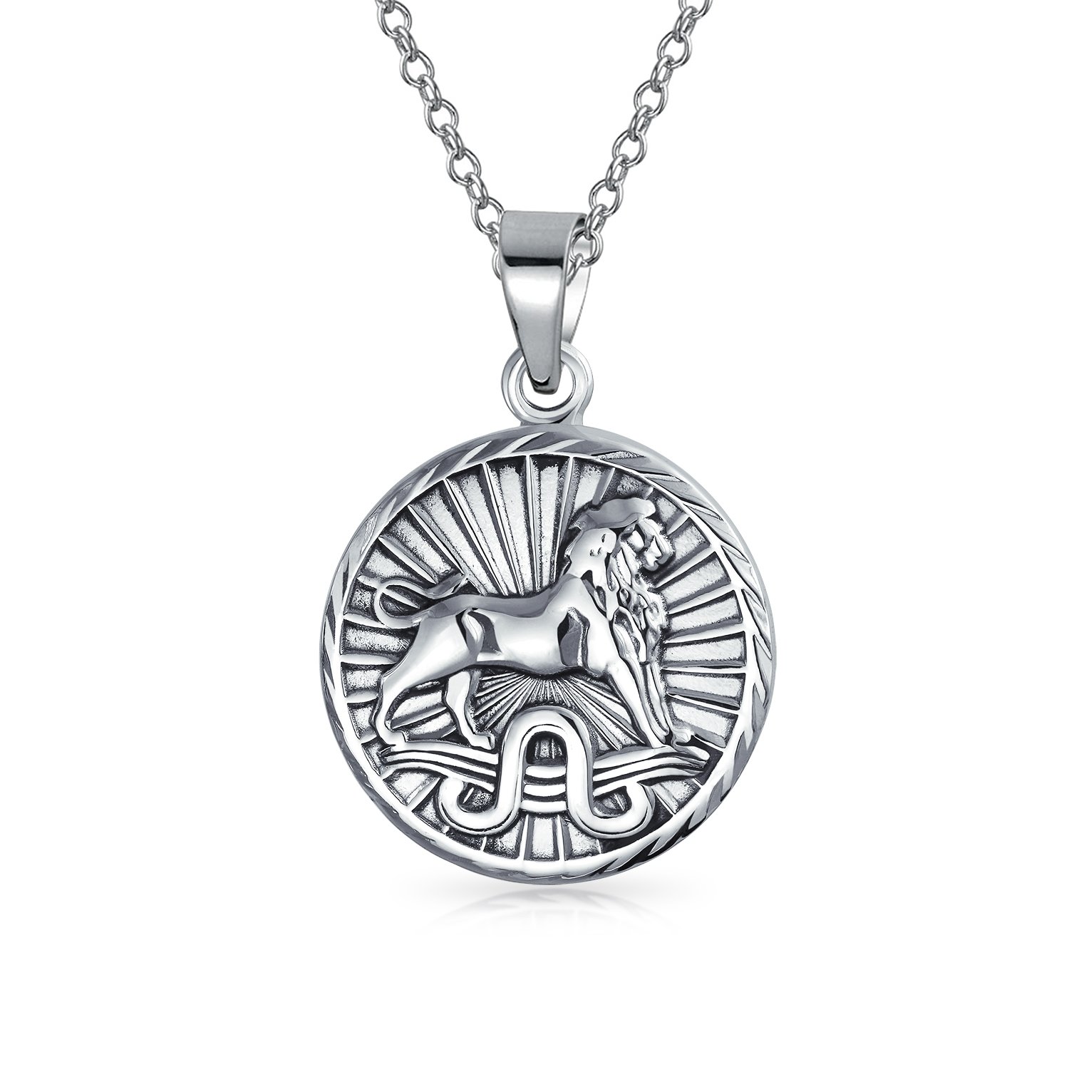 Bling Jewelry Löwe Sternzeichen Astrologie Horoskop Runde Medaillon Anhänger Für Männer Frauen Halskette Antikisiert Sterling Silber