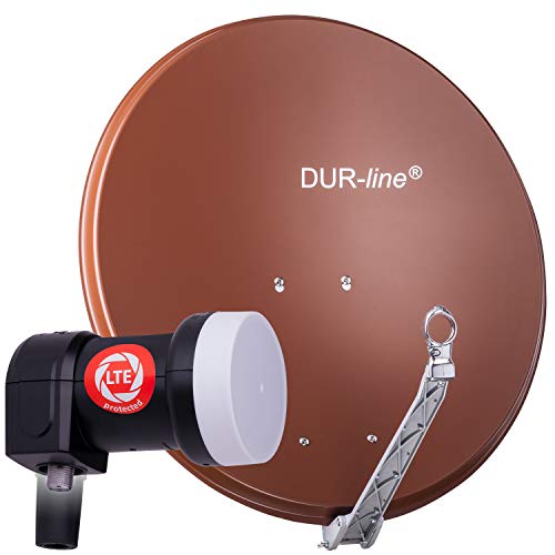DUR-line 1 Teilnehmer Set - Qualitäts-Alu-Satelliten-Komplettanlage - Select 75cm/80cm Spiegel/Schüssel Rot + Single LNB - für 1 Receiver/TV [Neuste Technik, DVB-S2, 4K, 3D]