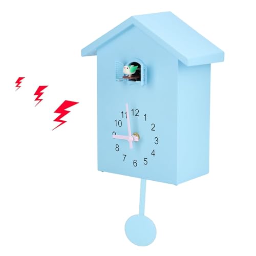 HERCHR Moderne Kuckucksuhr, Birdhouse blau Wanduhr Kuckucksuhr aus dem Fenster, Kleiner Vogelstunden Uhr für Zuhause Wohnzimmer Küche Büro Dekor