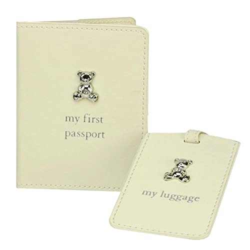 Widdle Gifts Ltd Baby's My First Passport Hülle und Gepäckanhänger-Set, Teddybär-Design, cremefarben 3227, cremefarben, Einheitsgröße