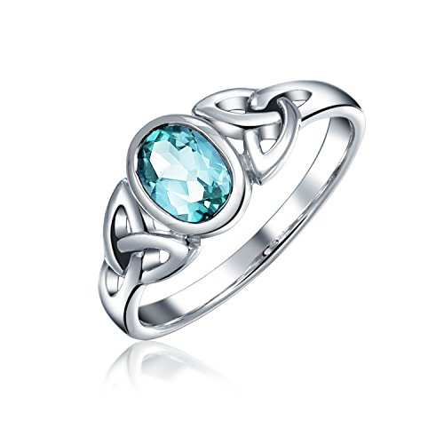 Blauer Topas Keltischen Trinity Knot Triquetra Ring Für Frauen Für Jugendliche 1Mm Band .925 Sterling Silber Dezember Birthstone