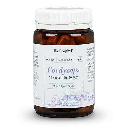 BioProphyl® Cordyceps Extrakt - 500 mg Cordyceps sinensis Pilzextrakt CS-4 Stamm - 30% natürliche Pilzpolysaccharide mit Vitamin C und Selen - 60 pflanzliche Kapseln