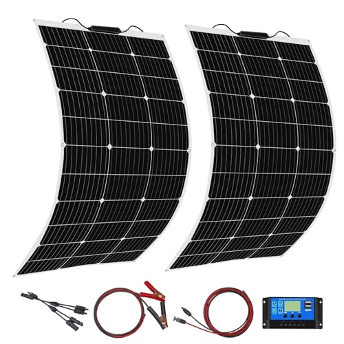 200W 12V Flexible Solarpanel Kit 2 stücke 100w Monocrystalline Off Grid Modul 20A Solar Laderegler für Auto, RV, Boot, Wohnwagen, Hause Dach 12v Outdoor Solar Ladegerät(200W solarpanel kit)