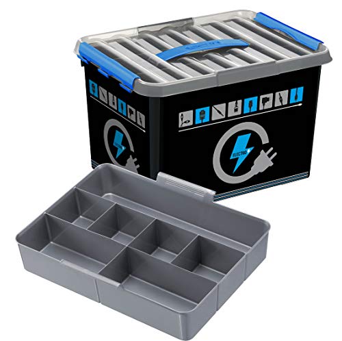 Sunware Q-Line Elektronik Box 22 Liter mit Einsatz Farbe, Schwarz, Transparent, Blau, One Size
