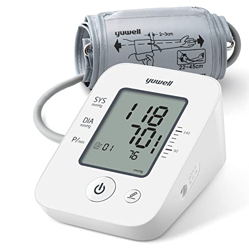 yuwell Oberarm-Blutdruckmessgerät große Manschette für 22-45 cm Oberarm, Digitaler Blutdruckmessgerät zur Genauen Blutdruck- und Pulsmessung mit Speicherfunktion und Arrhythmie-Erkennung