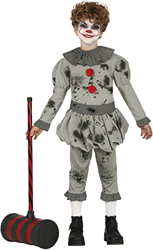 Fiestas Guirca Blutiges Horrorclown-Kostüm für Jungen Halloween grau - Grau, Silber