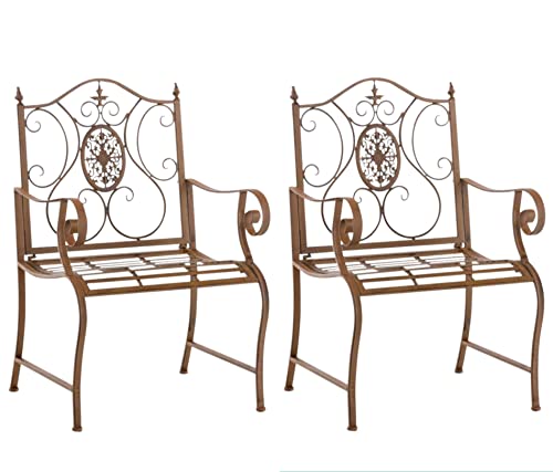 CLP 2er Set Eisen-Gartenstühle Punjab Mit Armlehnen I Terrassenstühle mit edlen Verzierungen, Farbe:antik braun