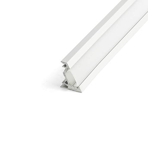 DQ-PP LED ALUMINIUM PROFIL | Corner 30 Grad | 2m | alu-eloxiert | milchglas Abdeckung | 4 Klammern und ohne Endkappen | Alu Schiene Leiste für LED-Streifen