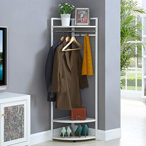 Freistehende Garderobe aus Metall, Various Garderobe für die Ecke, Eckgarderobe, Schlafzimmer, Moderne minimalistische Wohnzimmer Kleiderbügel,White-50×167CM