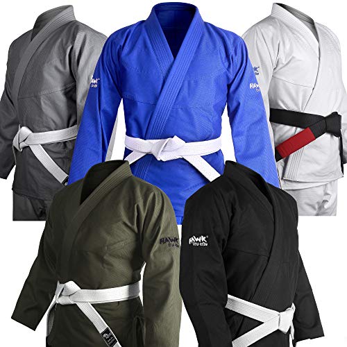 Brazilian Jiu Jitsu Gi BJJ Gi für Damen und Herren, Uniform, Kimonos, ultraleicht, sanforisiert, mit weißem Gürtel. (Militärgrün, A4)