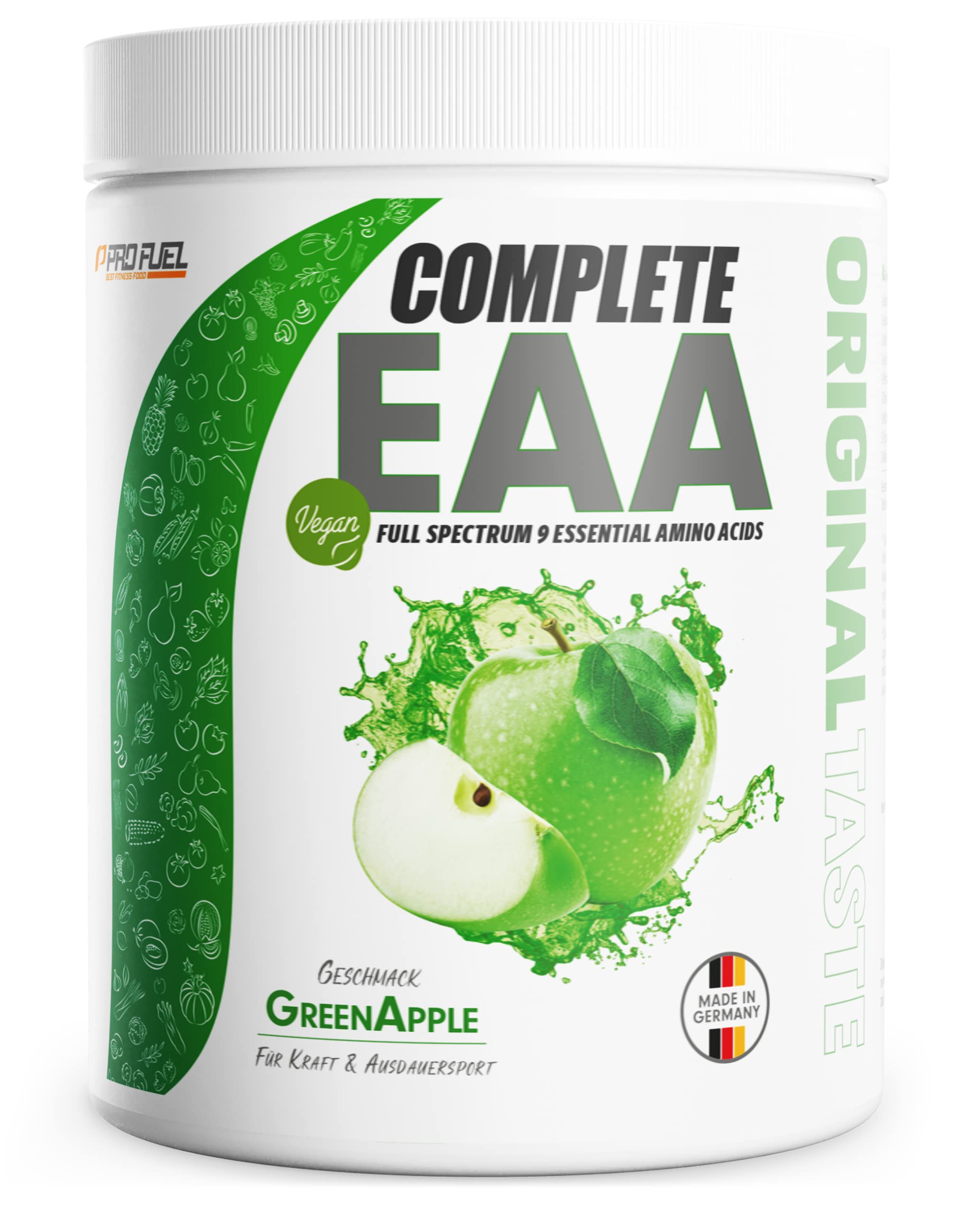 EAA Pulver 500g GREEN APPLE - 12.500mg essentielle Aminosäuren - unglaublich lecker & erfrischend - COMPLETE EAA mit allen 9 EAAs inkl. Histidin - EAA vegan Aminosäuren Pulver - Amino Workout Drink