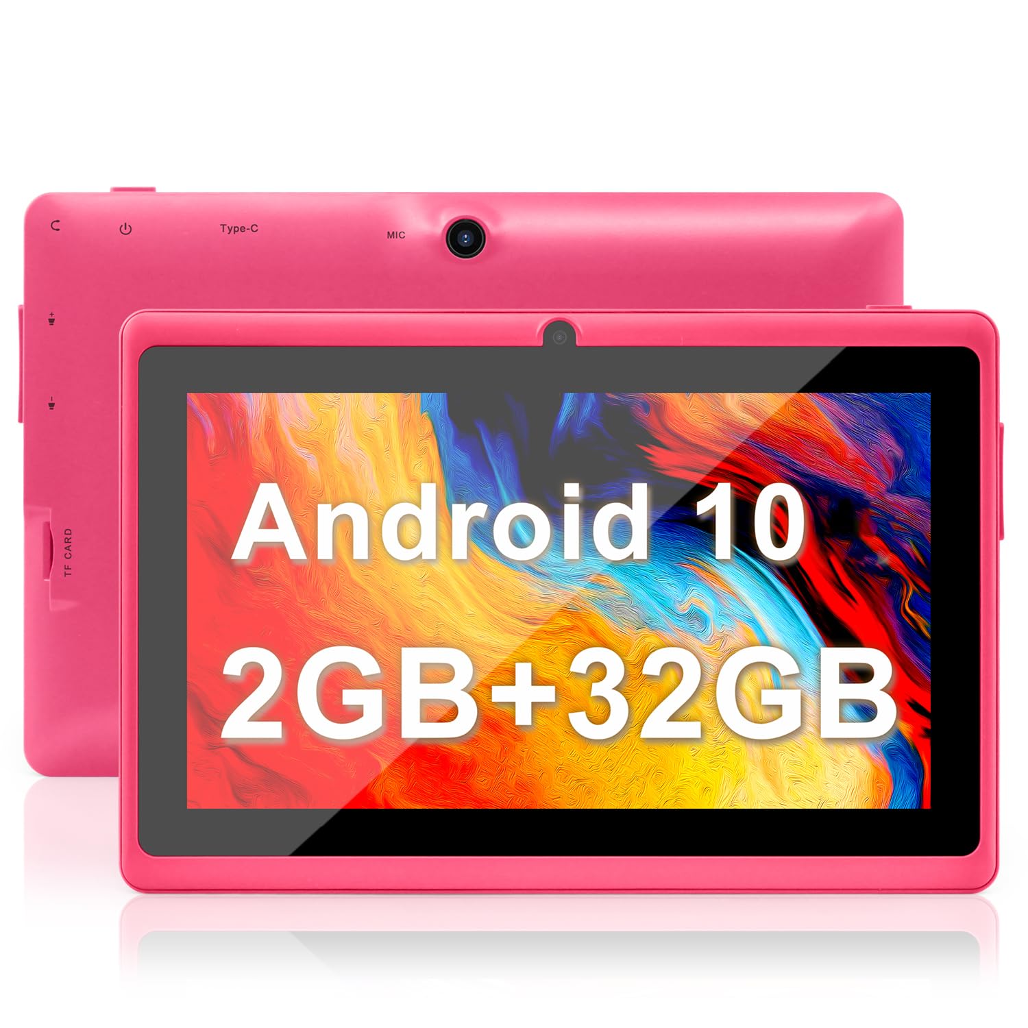 Haehne Tablet 7 Zoll, Android 10 GO Betriebssystem Tablet PC, Quad Core Prozessor, 2GB RAM + 32GB ROM, 1024 * 600 HD IPS, WiFi, 2500mAh, Bluetooth, Rosa