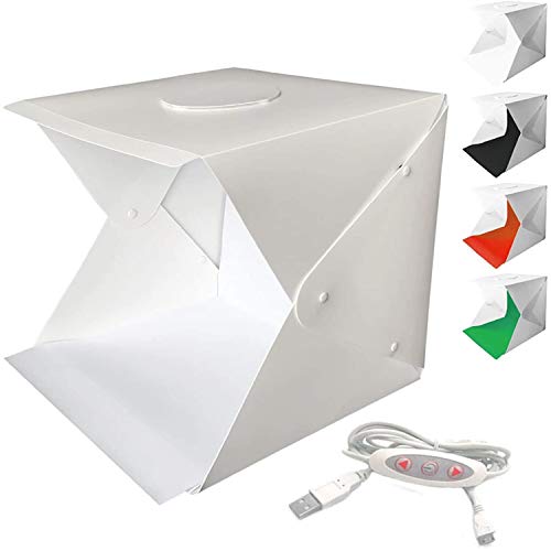 WANBY Foto Studio Zelt Mini Faltbares Fotostudio Tragbares Lichtbox Kit mit LED Lichtzelt Einstellbare Helligkeit 2 LED Leuchten und 4 Stück Farb Hintergrund （30x30 cm / 12x12 Zoll）