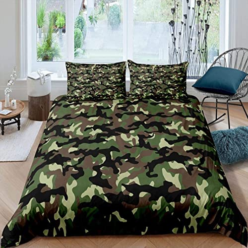 3D Camouflage Design Bettwäsche 135x200 Militärische Kunst Weiche Microfaser Bettwäsche-Sets Krieg Bettbezug mit Reißverschluss und 2 Kissenbezug 80x80 cm