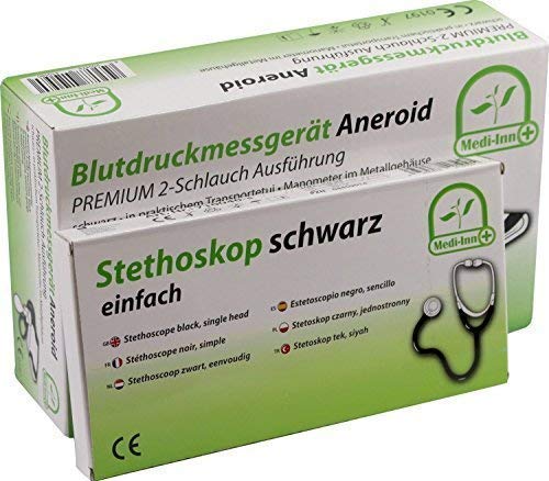 Medi-Inn Blutdruckmessgerät Aneroid Premium 2-Schlauch-System (RR + Stethoskop schwarz)