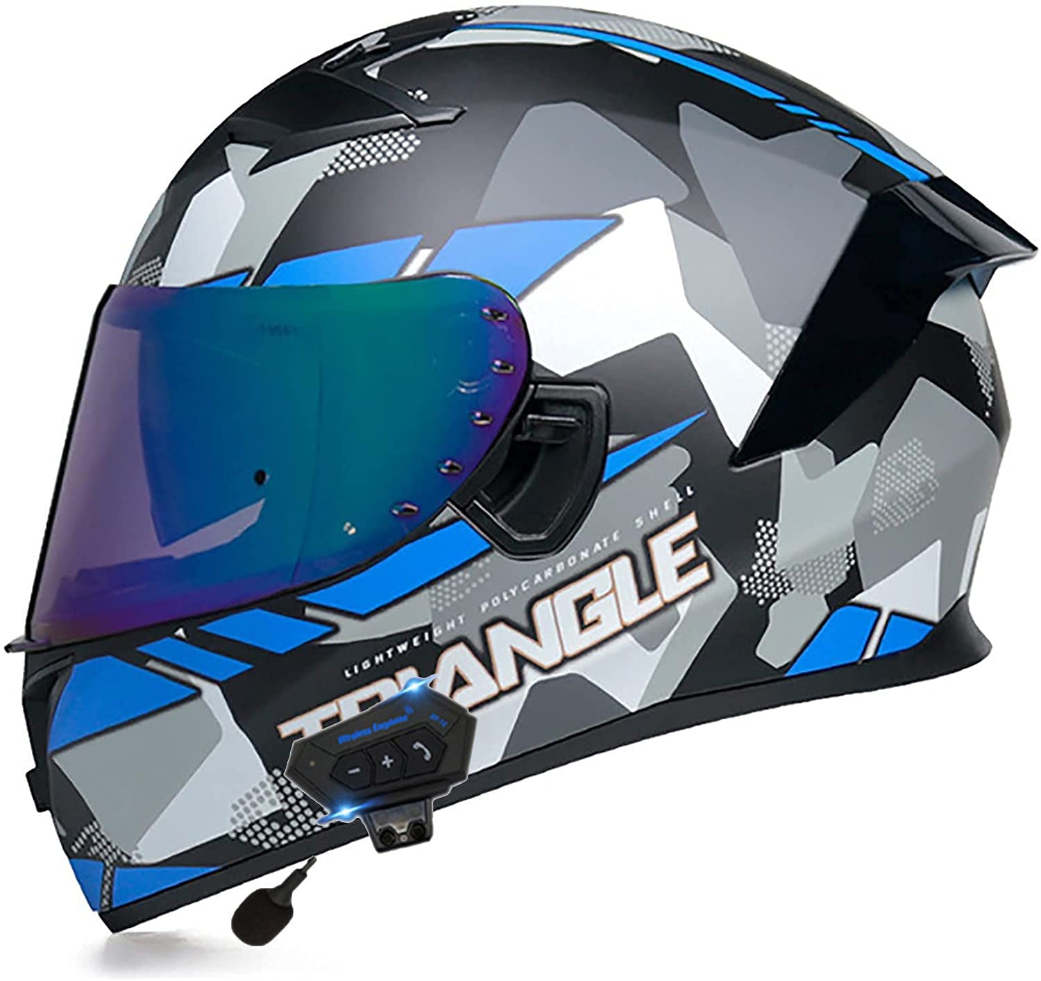 Bluetooth Motorrad Integralhelm, ECE-Zertifizierter Helm Mopedhelm Scooter Helm Crashhelm ABS Material Mit HD Sonnenblende O,M(55-56cm)
