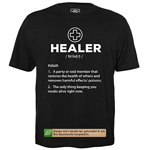 Rollenspiel Charakter Healer - Herren T-Shirt für Geeks mit Spruch Motiv aus Bio-Baumwolle Kurzarm Rundhals Ausschnitt, Größe L