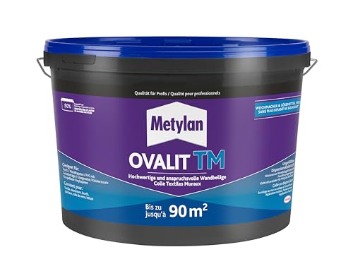 Metylan Ovalit TM, Tapetenkleber pur oder als Zusatz für Tapetenkleister, sehr starker Kleber für schwere Wandbeläge, feuchtigkeits- & nässeunempfindlicher Klebstoff, 1x18kg Eimer (bis zu 90m²)