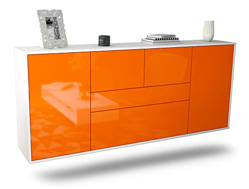 Dekati Sideboard Orange hängend (180x77x35cm) Korpus Weiss matt - Front Hochglanz Orange - Push to Open - Leichtlaufschienen