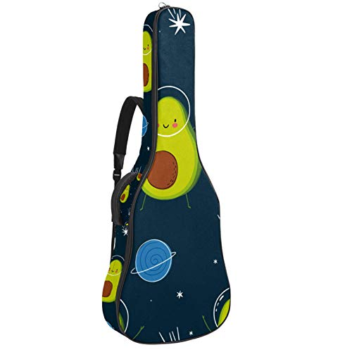 Gitarren-Gigbag, wasserdicht, Reißverschluss, weicher Gitarren-Rucksack, Bassgitarre, Akustik- und klassische Folk-Gitarre, niedliche Avocado-Cartoon-Weltraum