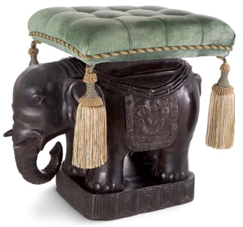 Casa Padrino Luxus Hocker Elefant Bronze/Türkis/Gold 58 x 40 x H. 55 cm - Gepolsterter Aluminium Sitzhocker mit Samtstoff - Luxus Möbel - Luxus Qualität
